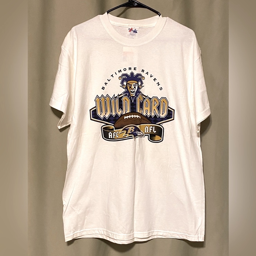 VTG Baltimore Ravens Majestic Wild Card  Tee Shirt L NWT Custom
